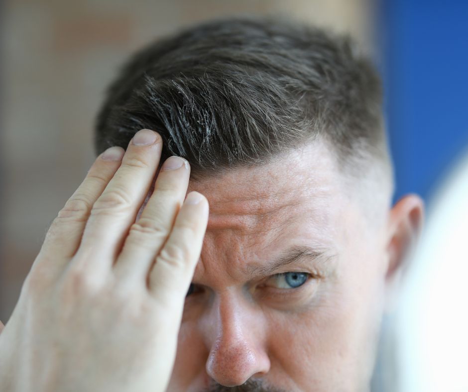 A man is putting hair gel on his hair.