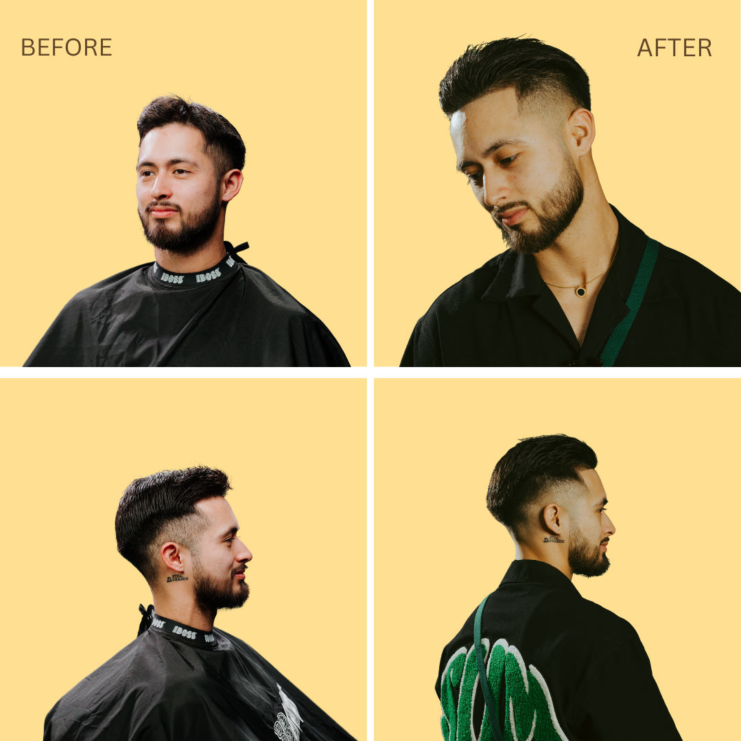 before and after of a man applying iboss gel