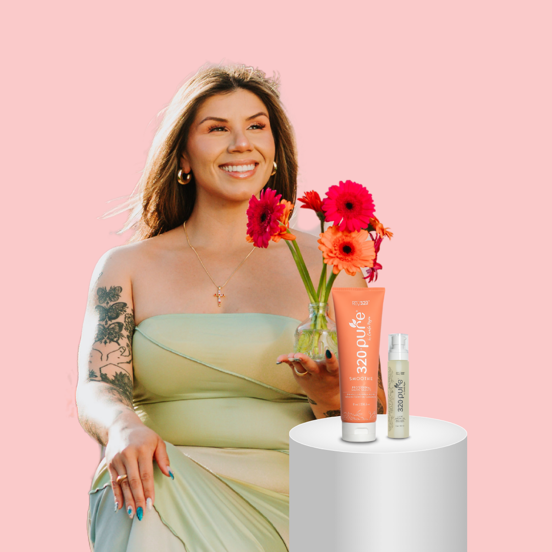 A model holding a flower, promoting the LOVE-LOCKED LUSTER DUO bundle