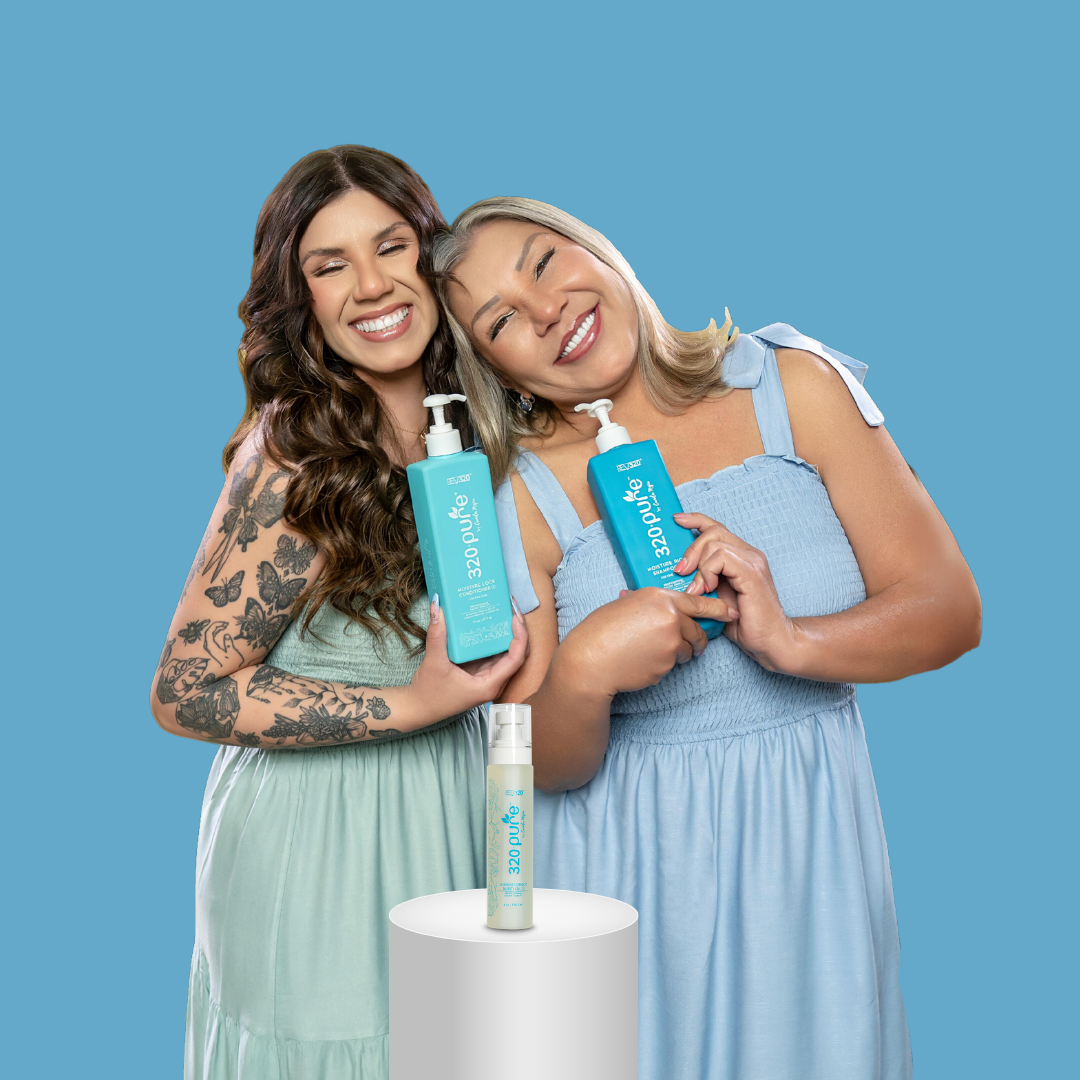 REV320 Models Holding a Hydrate &amp; Restore Hair Care Bundle