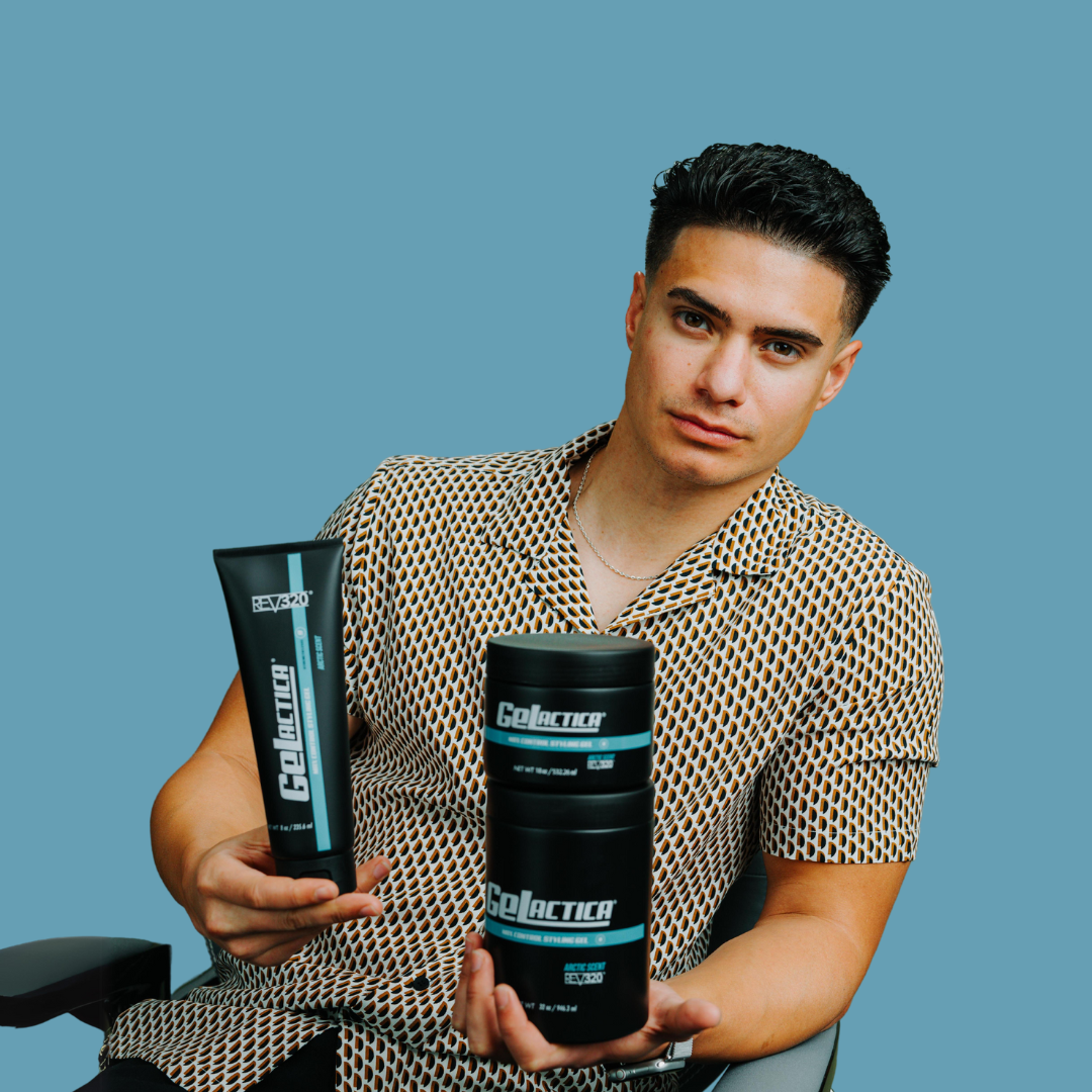 model holding gelectica hair gels